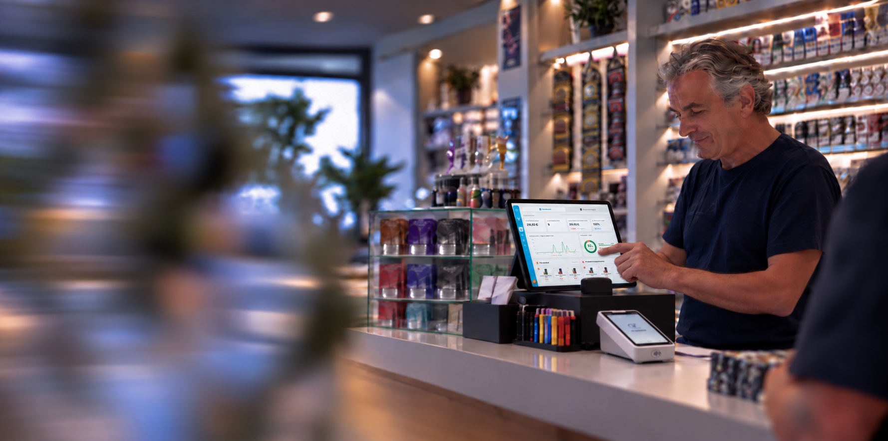 Gestionale Era-Vape utilizzato al banco di un punto vendita